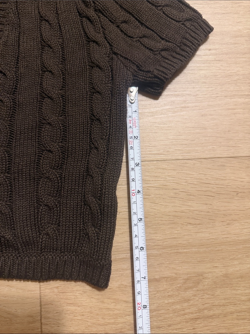 Brandy Melville Cable Knit Short Sleeve Cropped Cardigan - Dark Brown - Picture 7 of 9